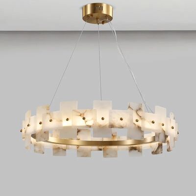Copper Ring Living Room Restaurant Hanging Lamp Round Natural Marble Chandelier Alabaster Halo Chandelier(WH-MI-483)