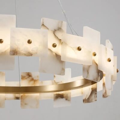 Copper Ring Living Room Restaurant Hanging Lamp Round Natural Marble Chandelier Alabaster Halo Chandelier(WH-MI-483)