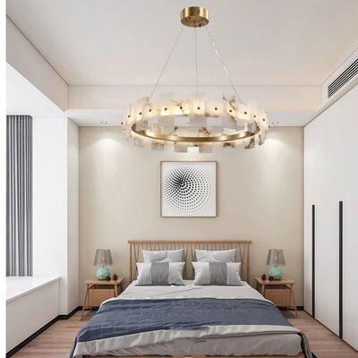 Copper Ring Living Room Restaurant Hanging Lamp Round Natural Marble Chandelier Alabaster Halo Chandelier(WH-MI-483)
