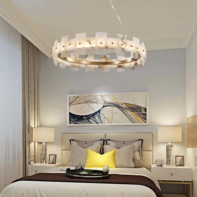 Copper Ring Living Room Restaurant Hanging Lamp Round Natural Marble Chandelier Alabaster Halo Chandelier(WH-MI-483)