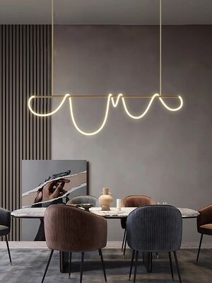 LED Postmodern Golden White Designer Chandelier Lighting Flexible Linear Curve Chandelier(WH-MI-485)