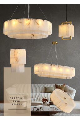 Plafond Lighting For Bedroom Living Room Modern Luxury Round LED Hanging Pendant Lamp Marble Chandelier Rock Alabaster Chandelier(WH-MI-486)