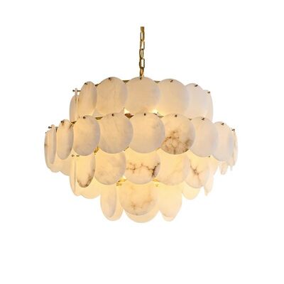 Trendy Marble Series Chrome Gold LED High Ceiling Chandelier Alabaster Shell Brass Chandelier (WH-MI-488)