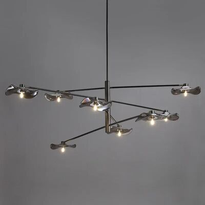 Simplicity Dining Room LED Chandelier Personality Modern Black Pendant Light Lotus Leaves Glass Chandelier(WH-MI-490)