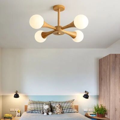 Nordic Log Art Chandelier Simple Personality Glass Ceiling Lamp Wooden Nera Chandelier(WH-MI-495)