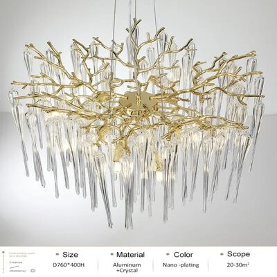 Rectangular Gold Crystal Chandelier Gold Branch Crystal Ceiling Hanging Chandelier (WH-CY-258)