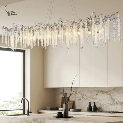 Modern Rectangle Crystal Chandeliers Large for Dining Living Room Silver Long K9 Crystal Chandeliers (WH-CY-260)