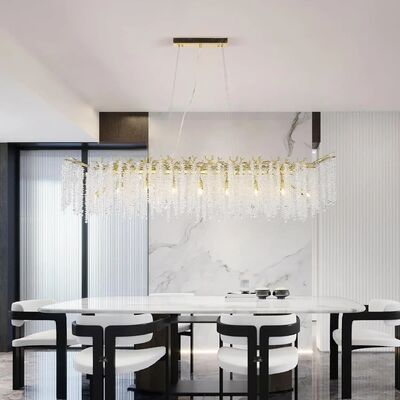 Modern Rectangle Crystal Chandeliers Large for Dining Living Room Silver Long K9 Crystal Chandeliers (WH-CY-260)