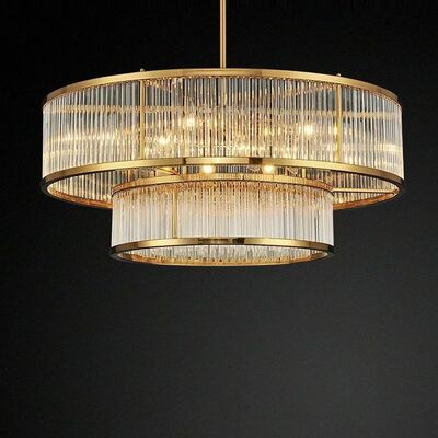 Golden Crystal Chandelier Luxurious Shiny Round Linear Pendant Light (WH-CY-262)