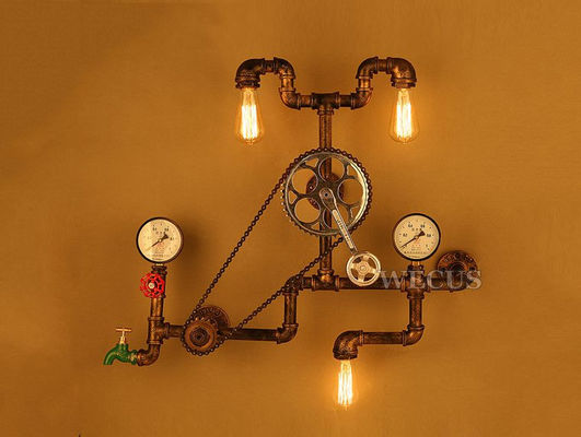 Vintage retro loft industrial wind light personality water pipe gear wall lamp (WH-VR-24)