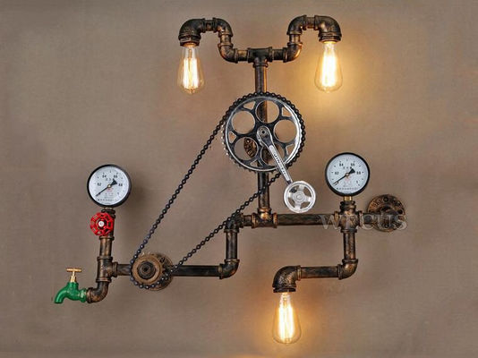 Vintage retro loft industrial wind light personality water pipe gear wall lamp (WH-VR-24)