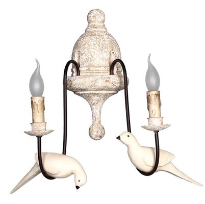 Retro bird wall lamp french vintage white wood wall sconce rustic wall lamp （WH-VR-70)