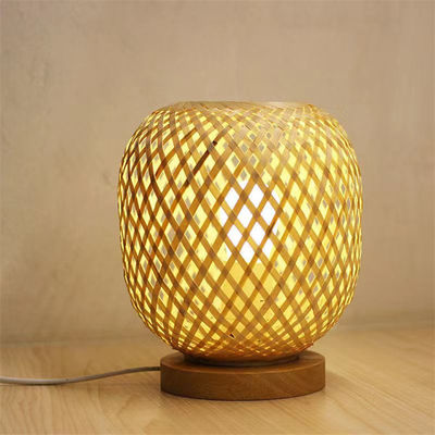 Living Room Bedroom Chinese Style Hand-woven Wood Art Table Lamps(WH-MTB-92)