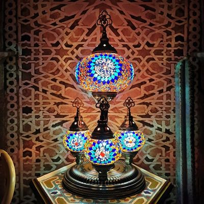 Turkish Restaurant Glass Table Lamp With Brozne Metal Base Colorful Handmade Desktop Lamp(WH-VTB-20)