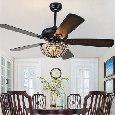 52 inch Retro Ceiling Fan Lamp with Light 110v Remote Control 5 Light Fixture Wood Lamp(WH-CLL-15)