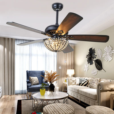 52 inch Retro Ceiling Fan Lamp with Light 110v Remote Control 5 Light ceiling fan crystal chandelier(WH-CLL-26)