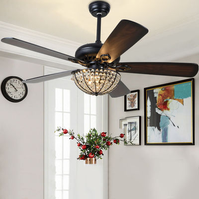 52 inch Retro Ceiling Fan Lamp with Light 110v Remote Control 5 Light ceiling fan crystal chandelier(WH-CLL-26)