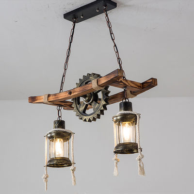 American Design Glass Chandelier Retro Cafe Wooden Lamp Gear Industrial rectangle chandelier(WH-VP-71)