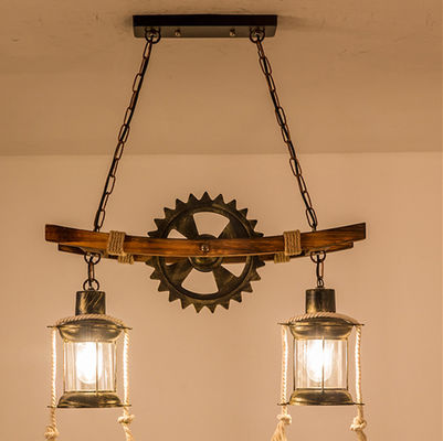 American Design Glass Chandelier Retro Cafe Wooden Lamp Gear Industrial rectangle chandelier(WH-VP-71)