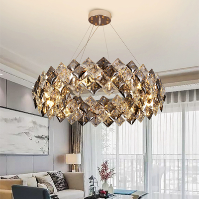 Led chandelier Living room decoration simple dimmer round hanging crystal lamp(WH-CY-184)