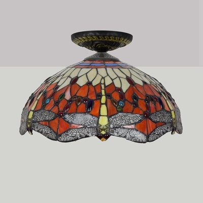 Red Chandelier dragonfly Tiffany stained glass restaurant bedroom aisle balcony ceiling lamp(WH-TA-18)