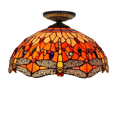 Red Chandelier dragonfly Tiffany stained glass restaurant bedroom aisle balcony ceiling lamp(WH-TA-18)