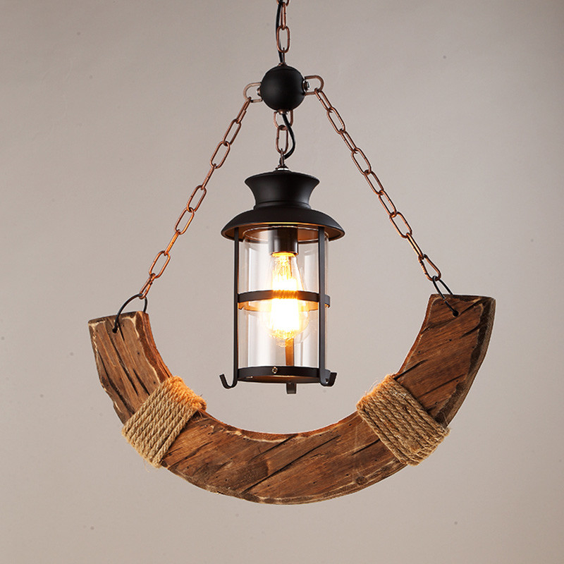 Industrial Wood Chandelier Creative Living Room Bar Dining Room Handing Lamp(WH-VP-217)