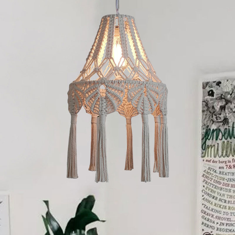 Bohemian Chandelier Hand Woven Lampshade Long Tassel Retro Decorative knitting lamp(WH-VP-216)