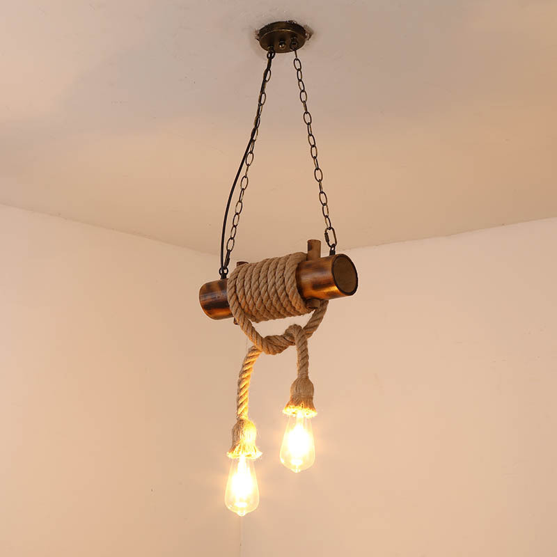 American Retro Attic Light Bamboo Hemp Rope Chandelier(WH-VP-218)