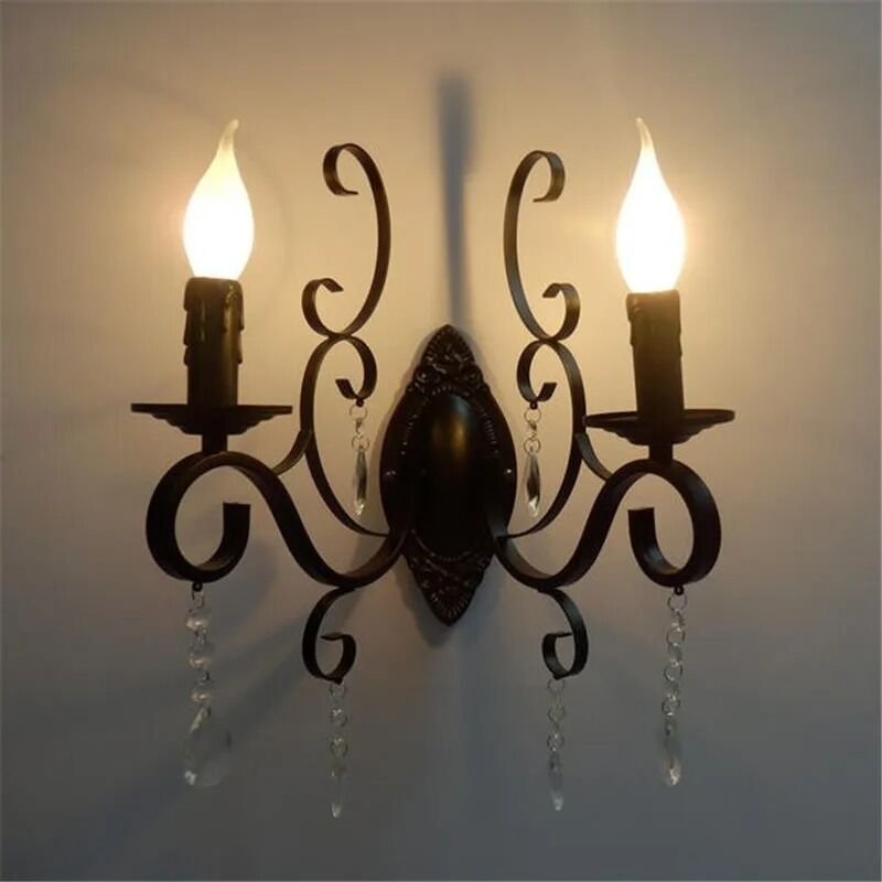 European classic black wrought iron crystal deco candle wall light(WH-VR-122)