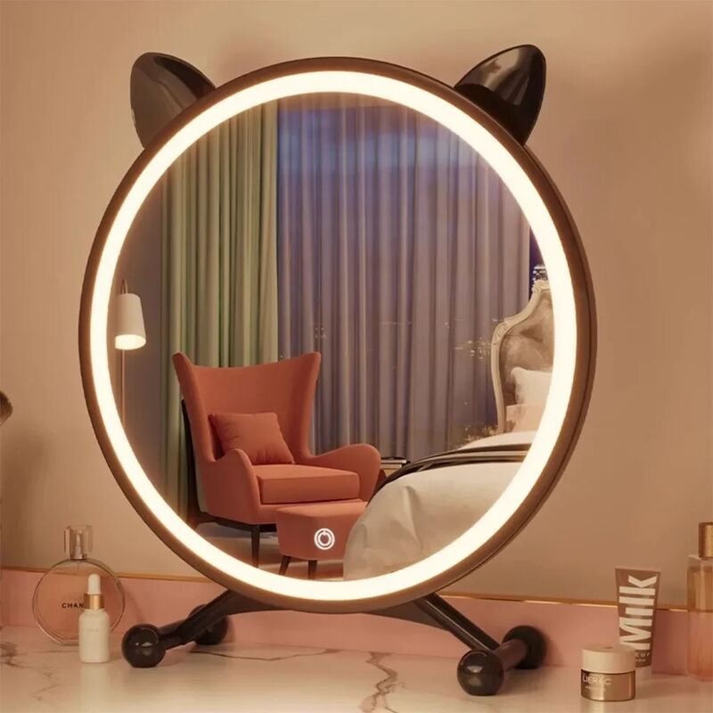 adjustable three levels light and mirror angle Desktop Smart LED cat ear make-up mirror light (WH-MR-94)