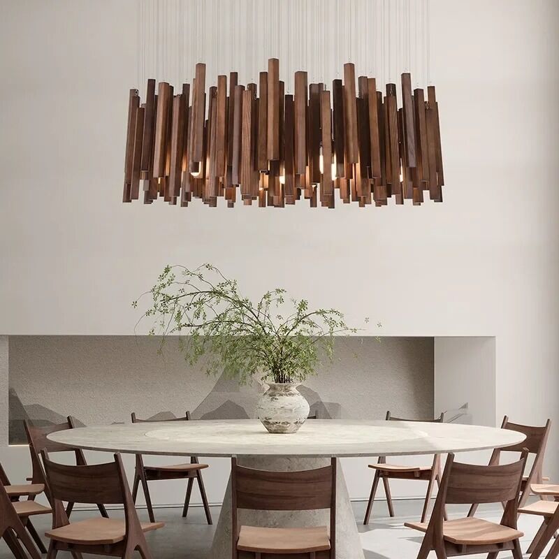 Dining Living Room Farmhouse Kitchen Table Solid Wood Led Pendant Chandelier Lamp Retro Wooden Hanging Chandelier (WH-VP-320)