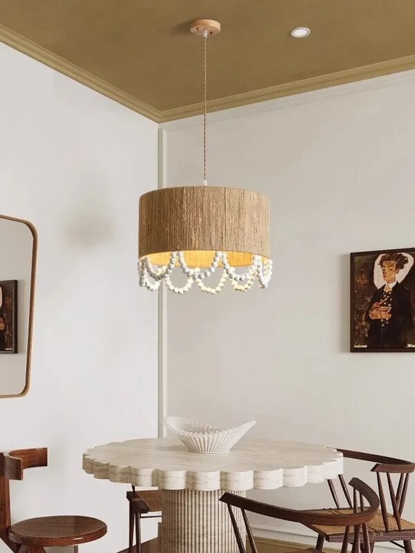 Restaurant Living Room Chandelier Retro Japanese Wabi Sabi Wooden beads  Rope Pendant Light (WH-VP-331)