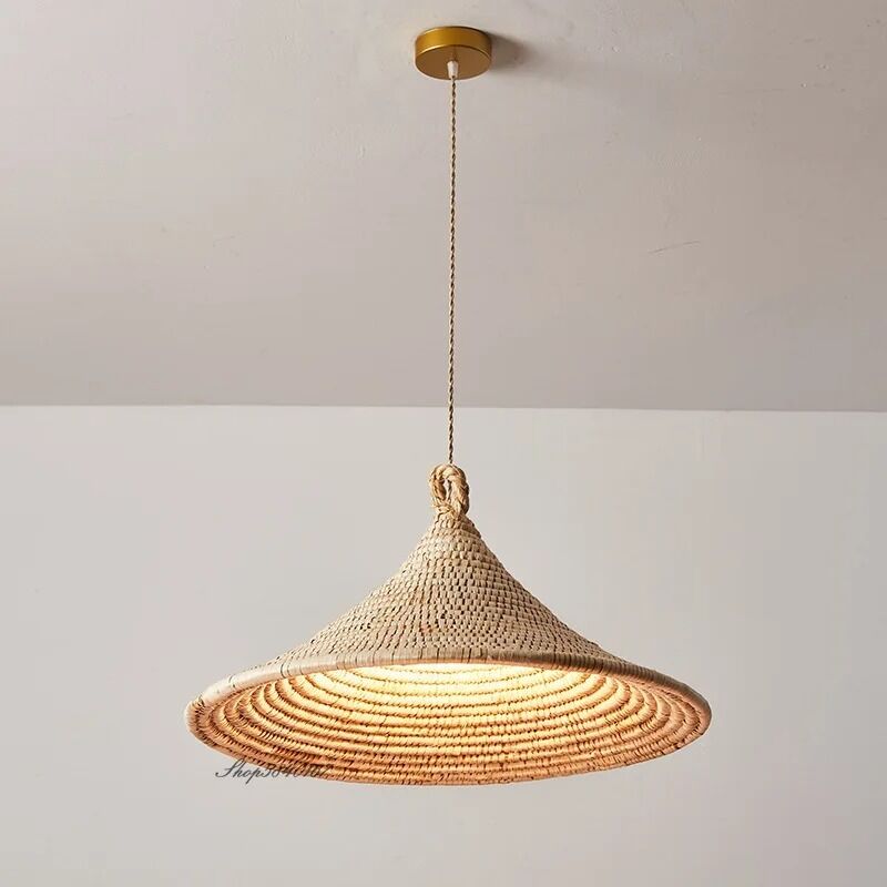 Minimalist Straw Hat Lamp Vintage Rattan Pendant Light (WH-VP-339)