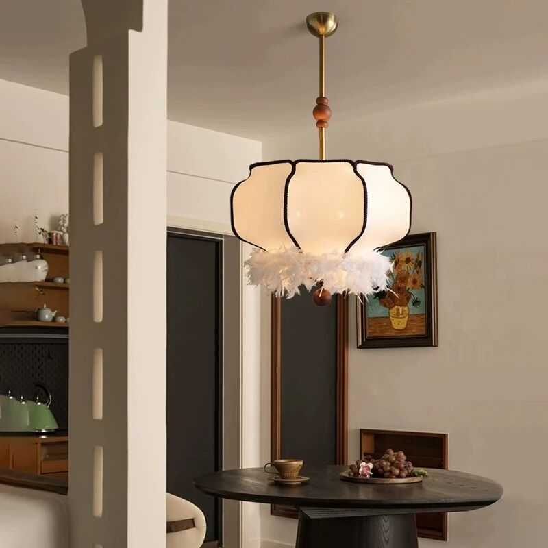 Living Dining Room Bar Led Pendant Lamp French Vintage Wabi Sabi Fabric Chandelier (WH-VP-363)
