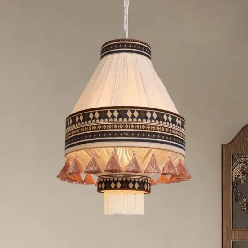 Boho Cotton Rope Hanging Lamps Homestay Shop Living Room LED Chandeliers Vintage Tassels Pendant Lights  (WH-VP-368)