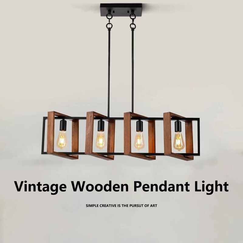 Solid Wood Iron Hanging Lamp Vintage Industrial Style Pendant Light (WH-VP-373)