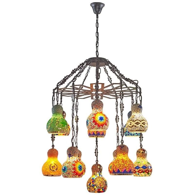 Vintage Art Deco Handcrafted Lamparas de mesa Colorful Stained Glass Romantic Pendant Lamp Turkish Mosaic Chandelier(WH-DC-82)