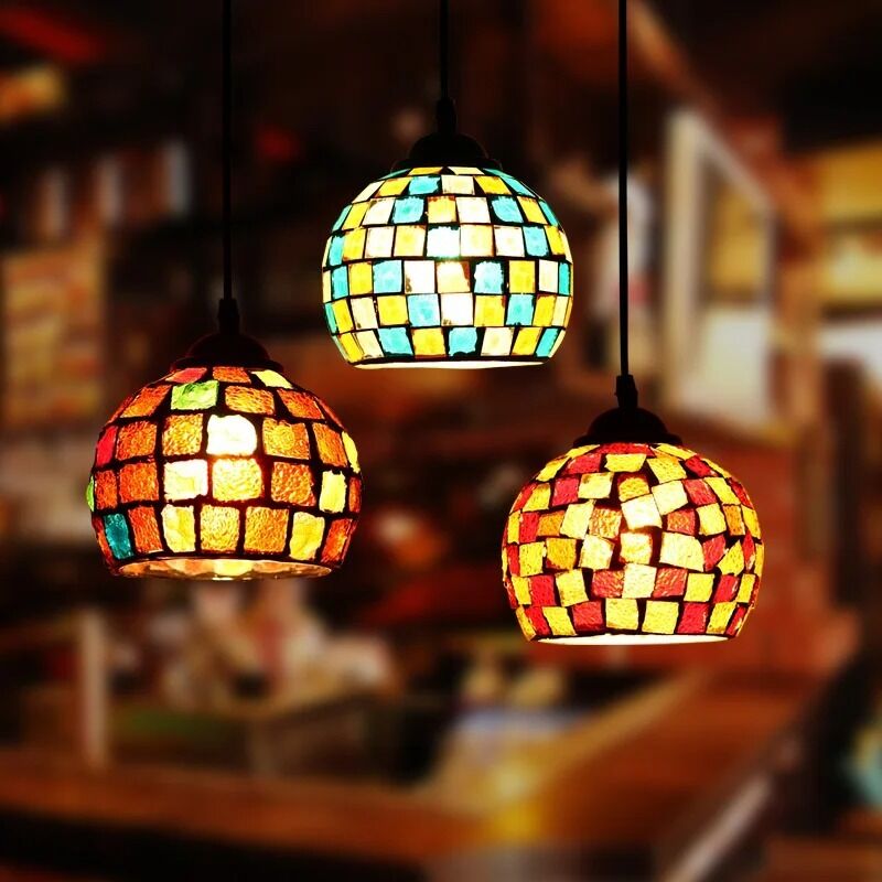 LED Colorful Glass Hanging Lamp Morocco Decor Turkish Mosaic Lamps (WH-DC-86)