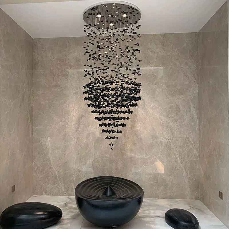 Black Art Luxury Stone Crystal Chandelier Staircase Modern Cristal LED Hanging Lamp  (WH-NC-146)