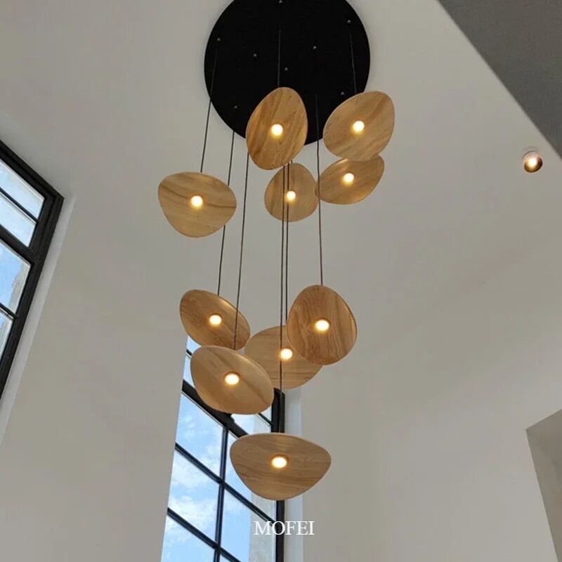 Japanese Wabi-sabi Style Retro Solid Wood Staircase Chandelier(WH-NC-156)
