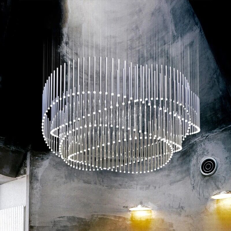 Circular Tube Chandelier Minimalist Lighting Chrome Gold Hanging Type Long Chandelier(WH-NC-164)