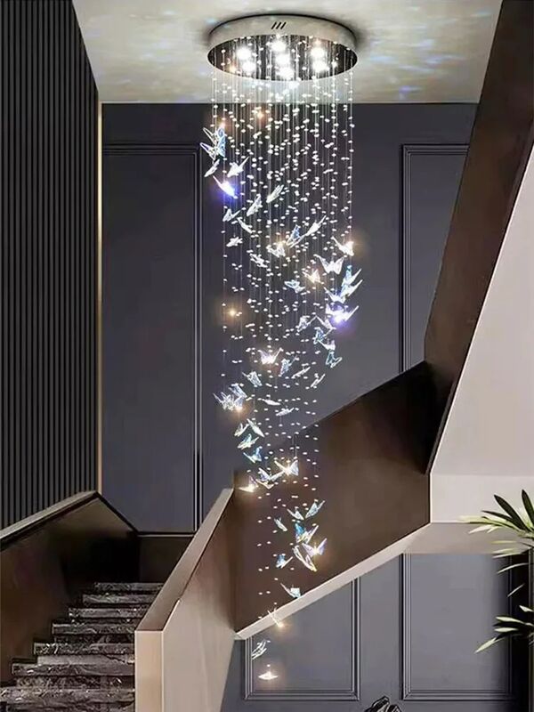 Butterfly Crystal Chandelier Living Room Crystal Staircase Pendant Light Indoor Large LED Lights(WH-NC-165)