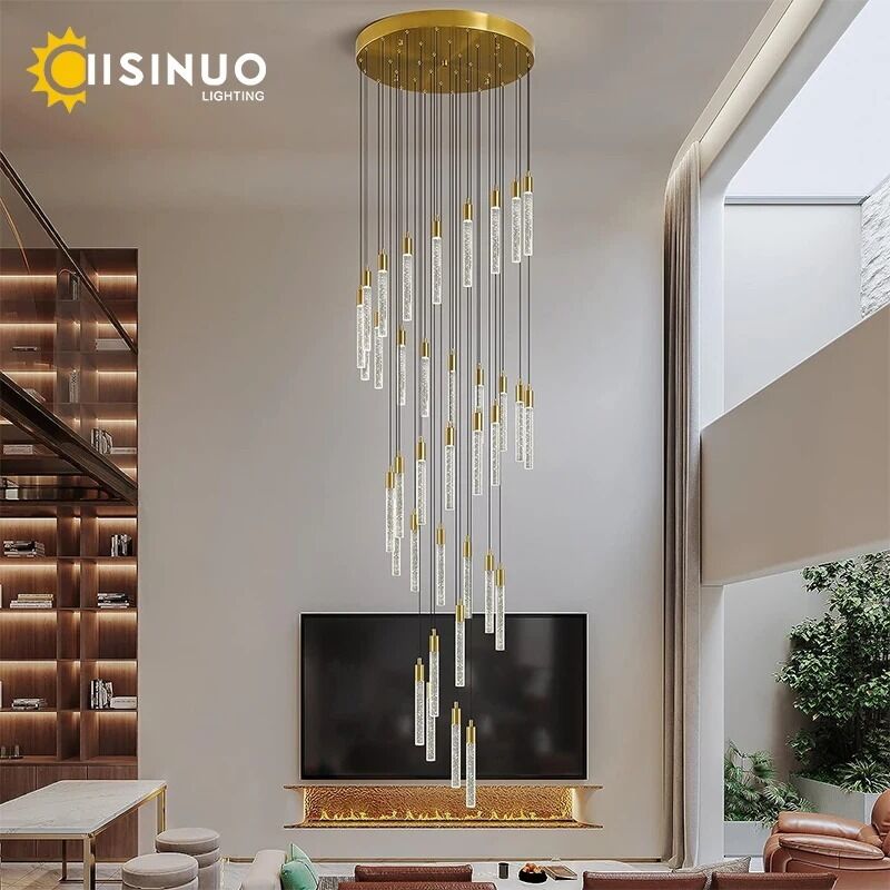 Staircase Chandelier Hanging Cable Crystal Pillar Droplight Dimmable Suspension Light (WH-NC-170)