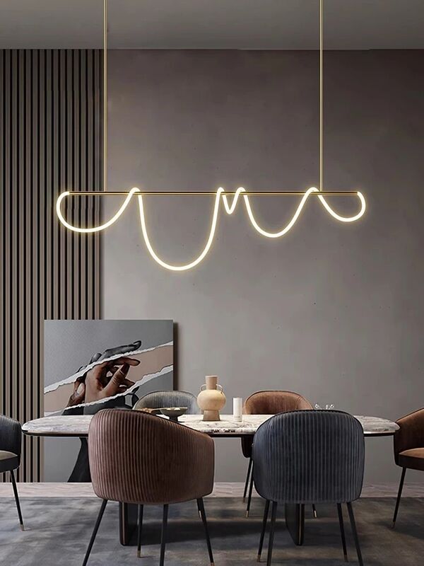 LED Postmodern Golden White Designer Chandelier Lighting Flexible Linear Curve Chandelier(WH-MI-485)