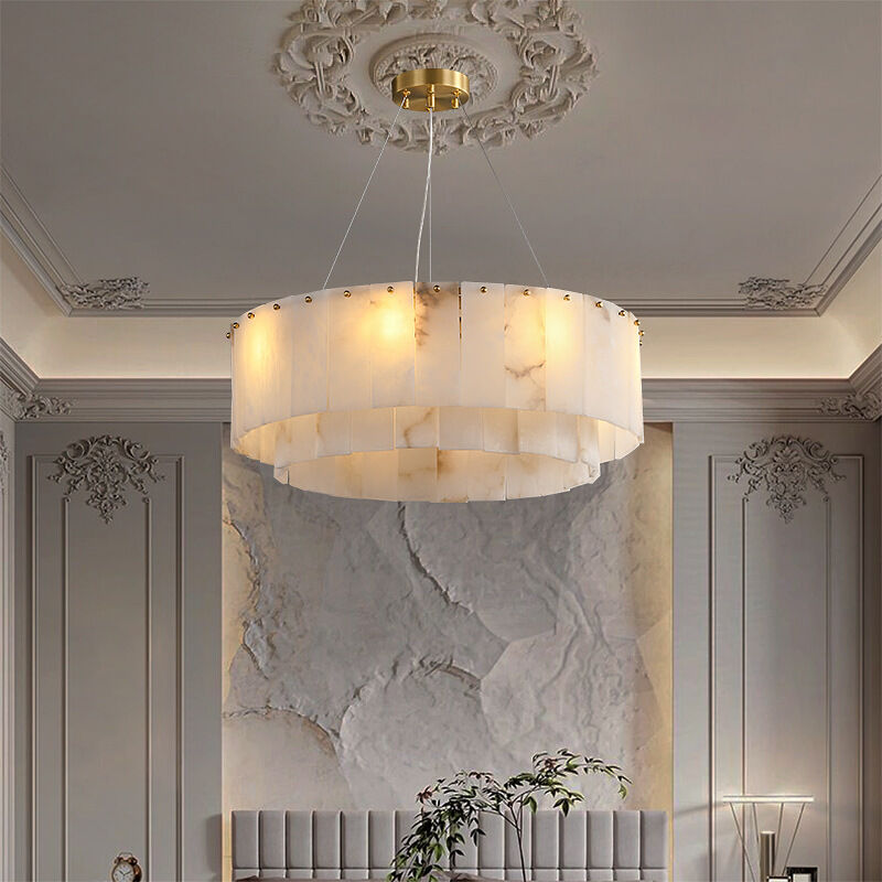 Plafond Lighting For Bedroom Living Room Modern Luxury Round LED Hanging Pendant Lamp Marble Chandelier Rock Alabaster Chandelier(WH-MI-486)