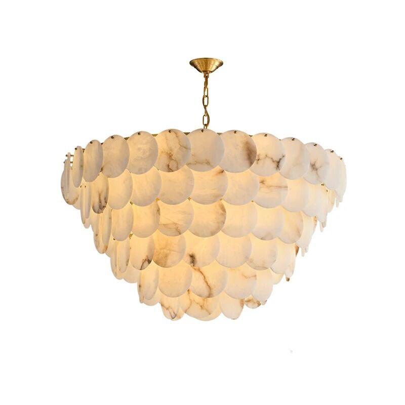 Trendy Marble Series Chrome Gold LED High Ceiling Chandelier Alabaster Shell Brass Chandelier (WH-MI-488)
