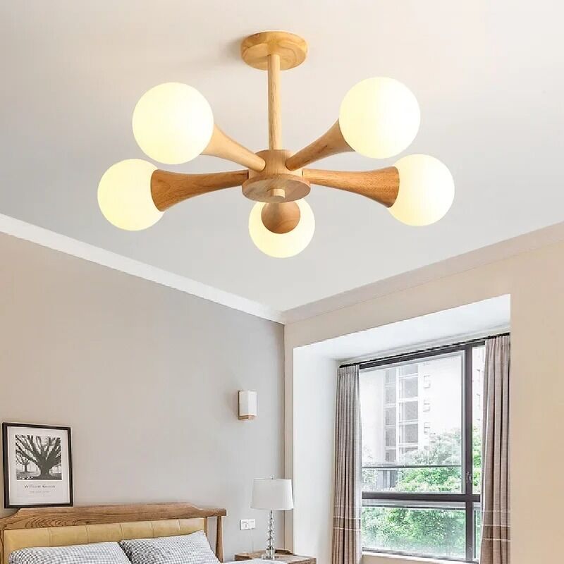 Nordic Log Art Chandelier Simple Personality Glass Ceiling Lamp Wooden Nera Chandelier(WH-MI-495)