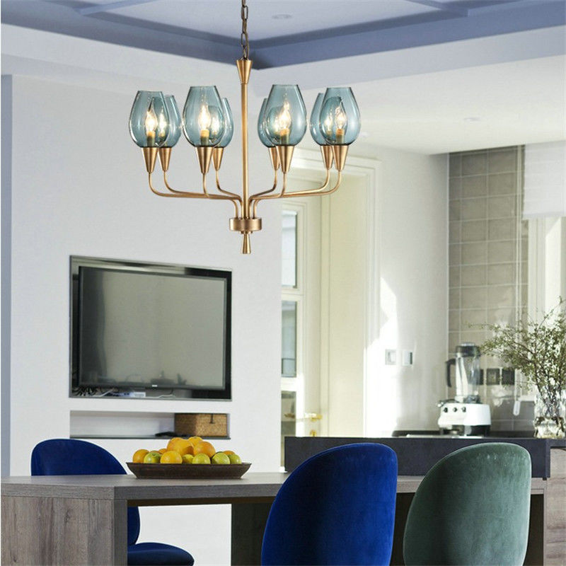 Brass Chandelier LED Modern Copper Glass Shade Hanging Lamp interior lighting home Longmont Chandelier(WH-MI-88)