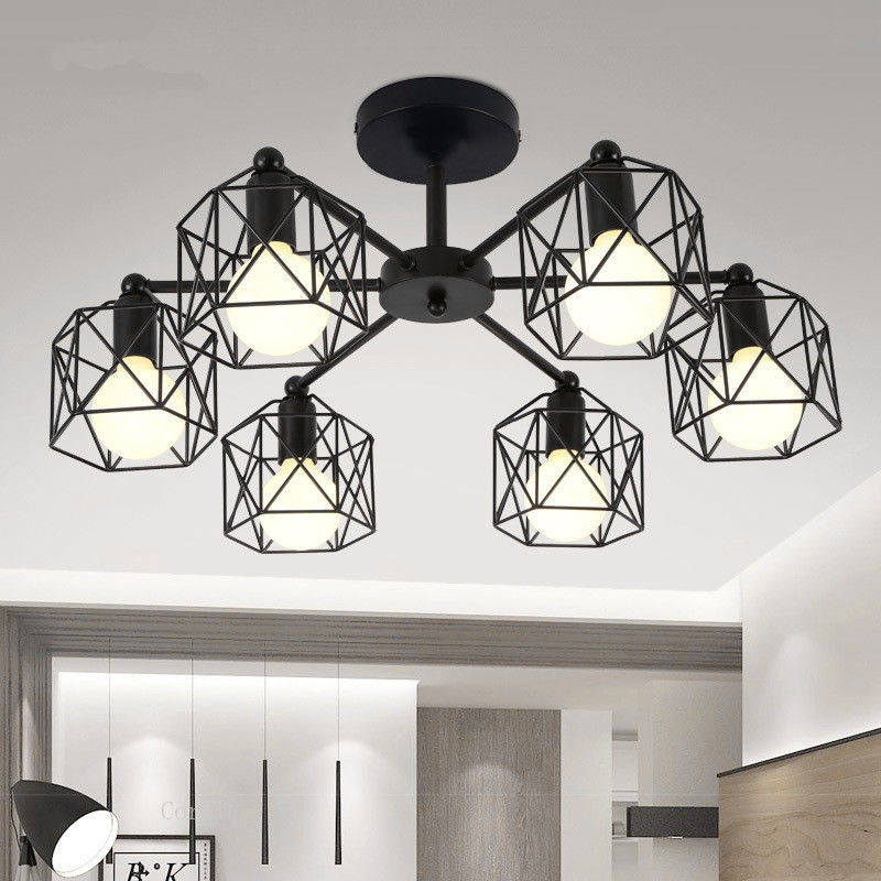 American Iron chandelier Cage Kitchen Bedroom Living Room Home decor black chandelier lighting(WH-VP-64)